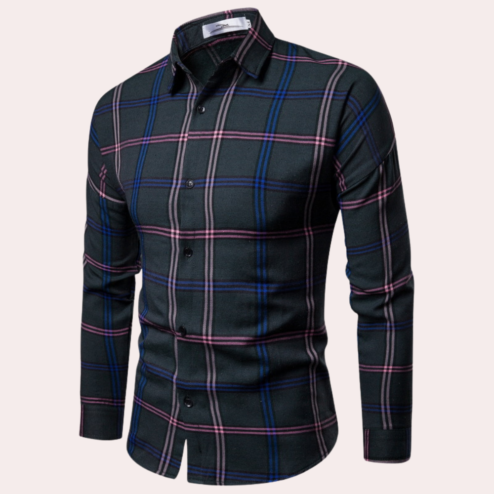 Camisa a Cuadros de Manga Larga Para Hombre