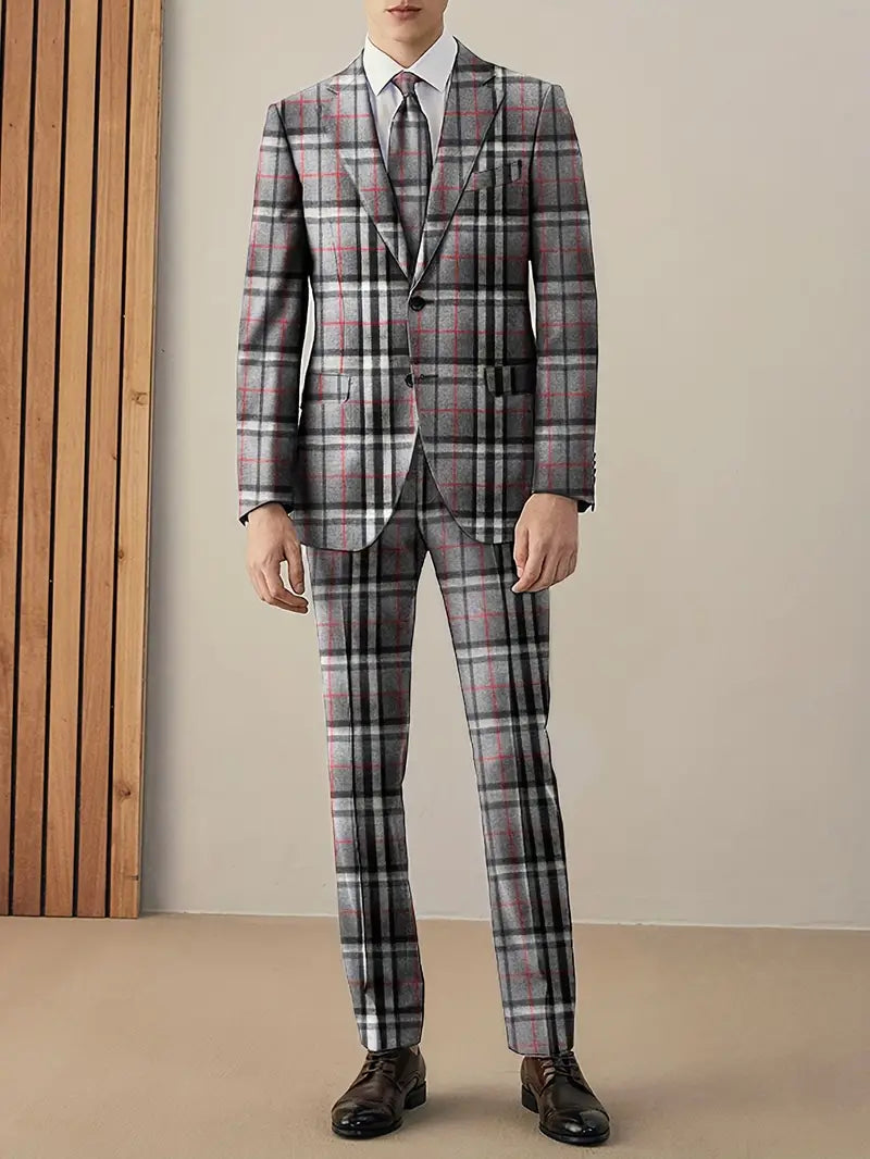 Traje Para Invitado De Boda De Dos Piezas A Cuadros Para Hombre | Corte Ajustado