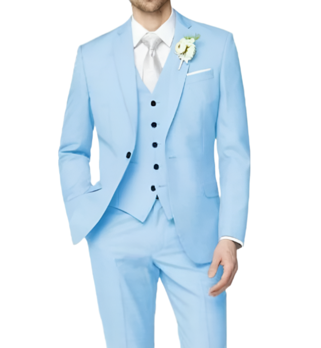 Traje Para Invitado De Boda De Tres Piezas De Corte Ajustado Para Hombre | Botones Simples