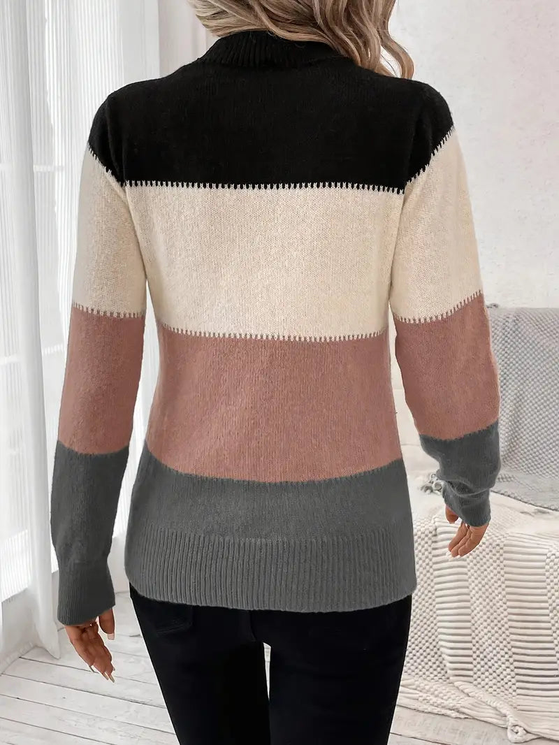 Jersey De Manga Larga De Punto Informal Para Mujer | Cuello Redondo