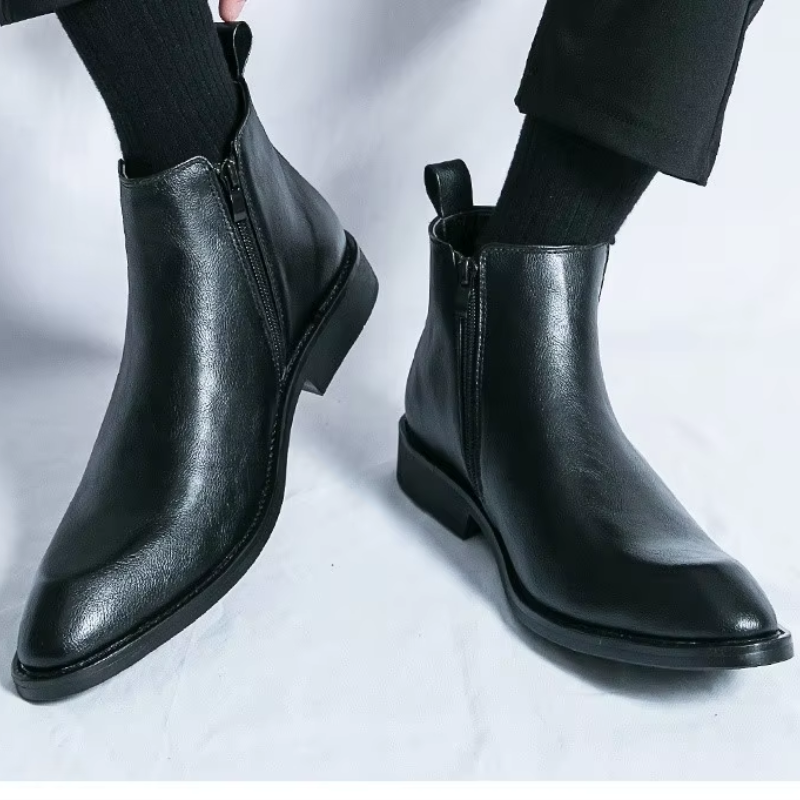 Botines De Tacón Bajo Para Hombre | Cremallera Lateral