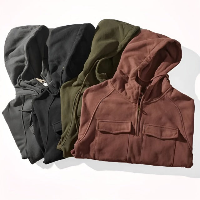 Sudadera Con Capucha Y Media Cremallera Para Hombre | Múltiples Bolsillos