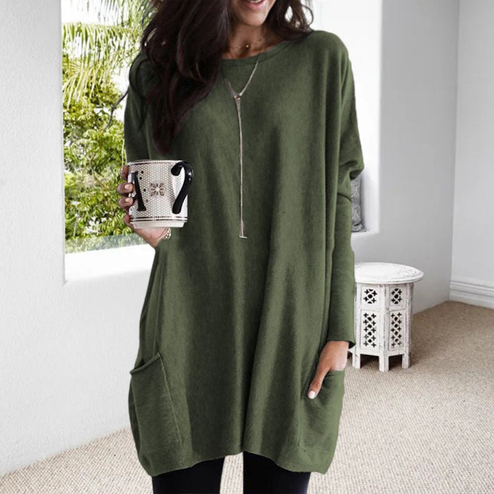 Jersey De Cuello Redondo Largo Para Mujer | Múltiples Bolsillos