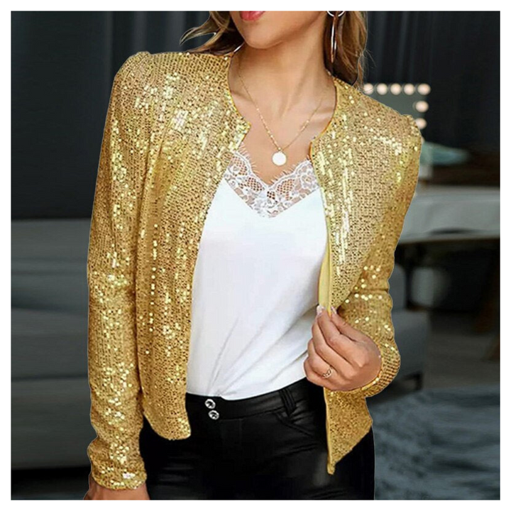 Chaqueta Corta De Lentejuelas Para Mujer | Cremallera