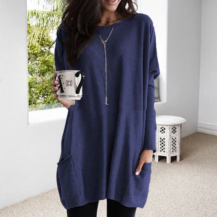 Jersey De Cuello Redondo Largo Para Mujer | Múltiples Bolsillos