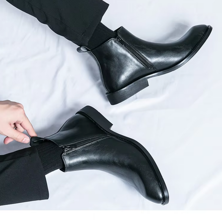 Botines De Tacón Bajo Para Hombre | Cremallera Lateral