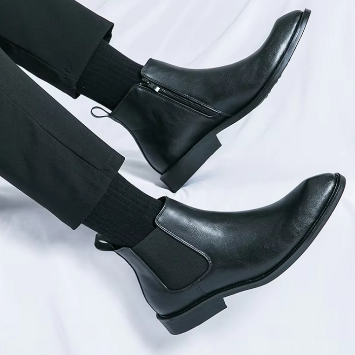 Botines De Tacón Bajo Para Hombre | Cremallera Lateral