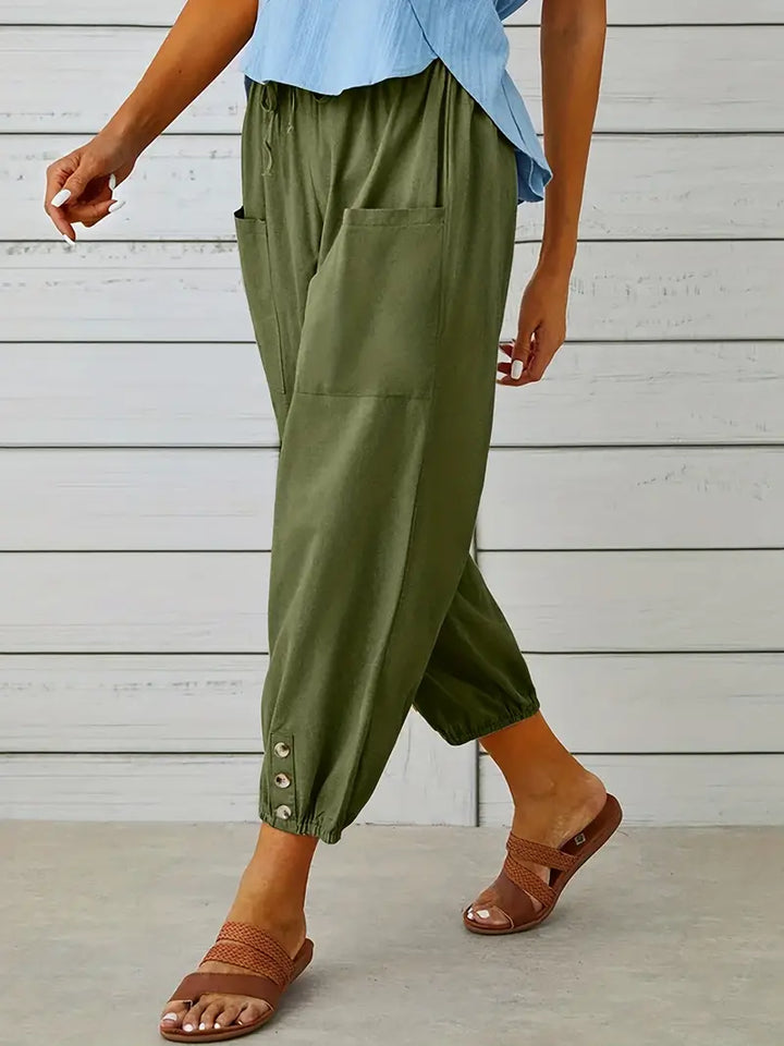 Pantalones De Verano Con Bolsillo Delantero Para Mujer | Cordón Ajustable