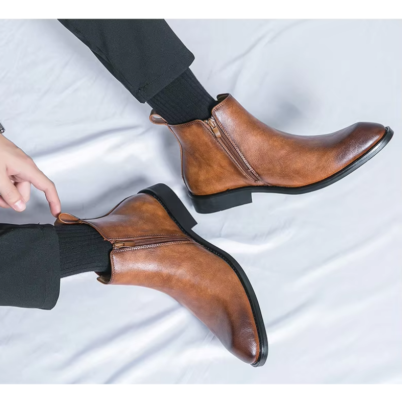 Botines De Tacón Bajo Para Hombre | Cremallera Lateral