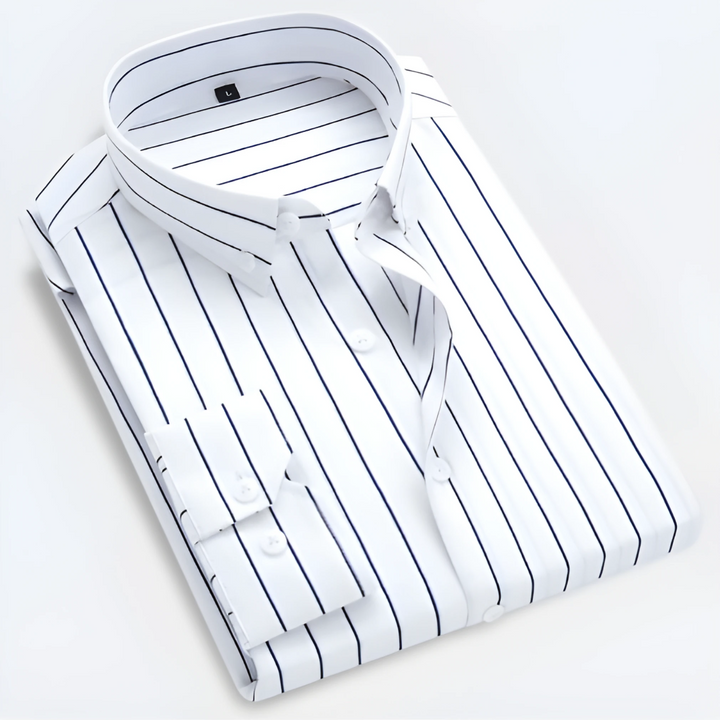 Camisa Clásica De Hombre Con Cuello A Rayas Y Botones | Mangas Largas