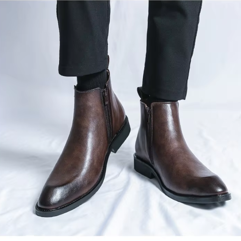 Botines De Tacón Bajo Para Hombre | Cremallera Lateral