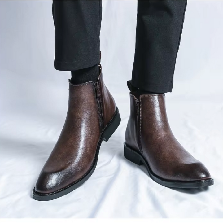 Botines De Tacón Bajo Para Hombre | Cremallera Lateral