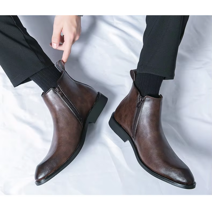Botines De Tacón Bajo Para Hombre | Cremallera Lateral