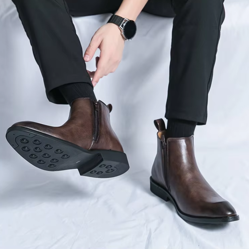 Botines De Tacón Bajo Para Hombre | Cremallera Lateral