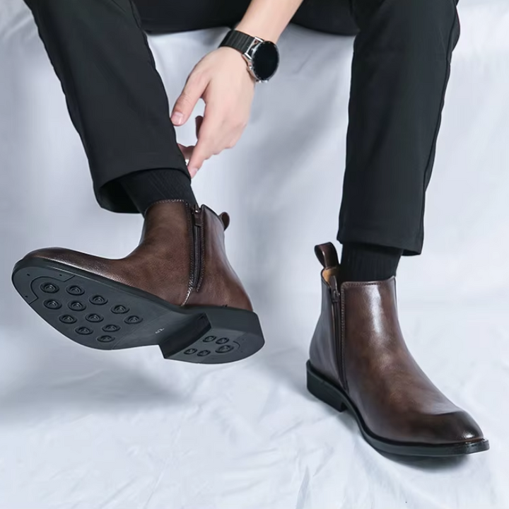 Botines De Tacón Bajo Para Hombre | Cremallera Lateral