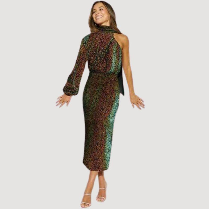 Sukienka midi z cekinami na jedno ramię dla kobiet | Nowy Rok