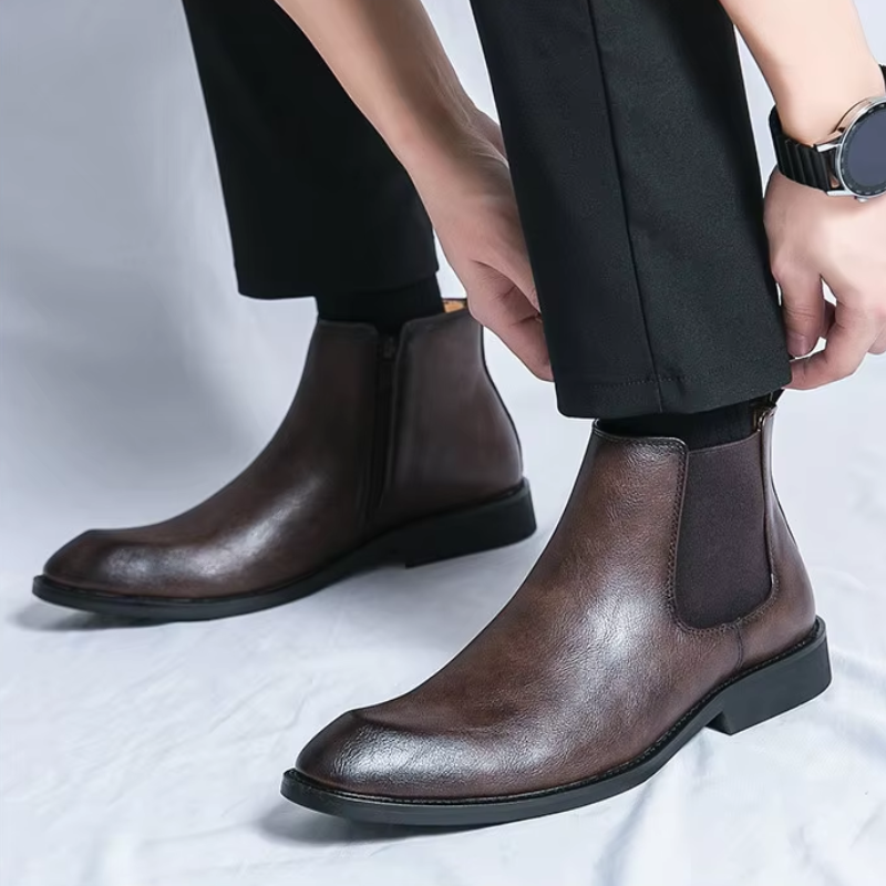 Botines De Tacón Bajo Para Hombre | Cremallera Lateral