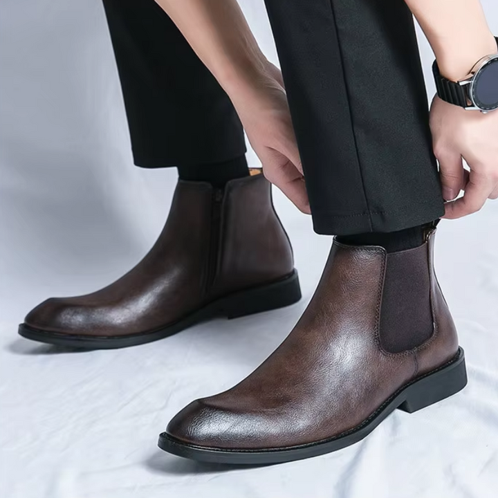 Botines De Tacón Bajo Para Hombre | Cremallera Lateral