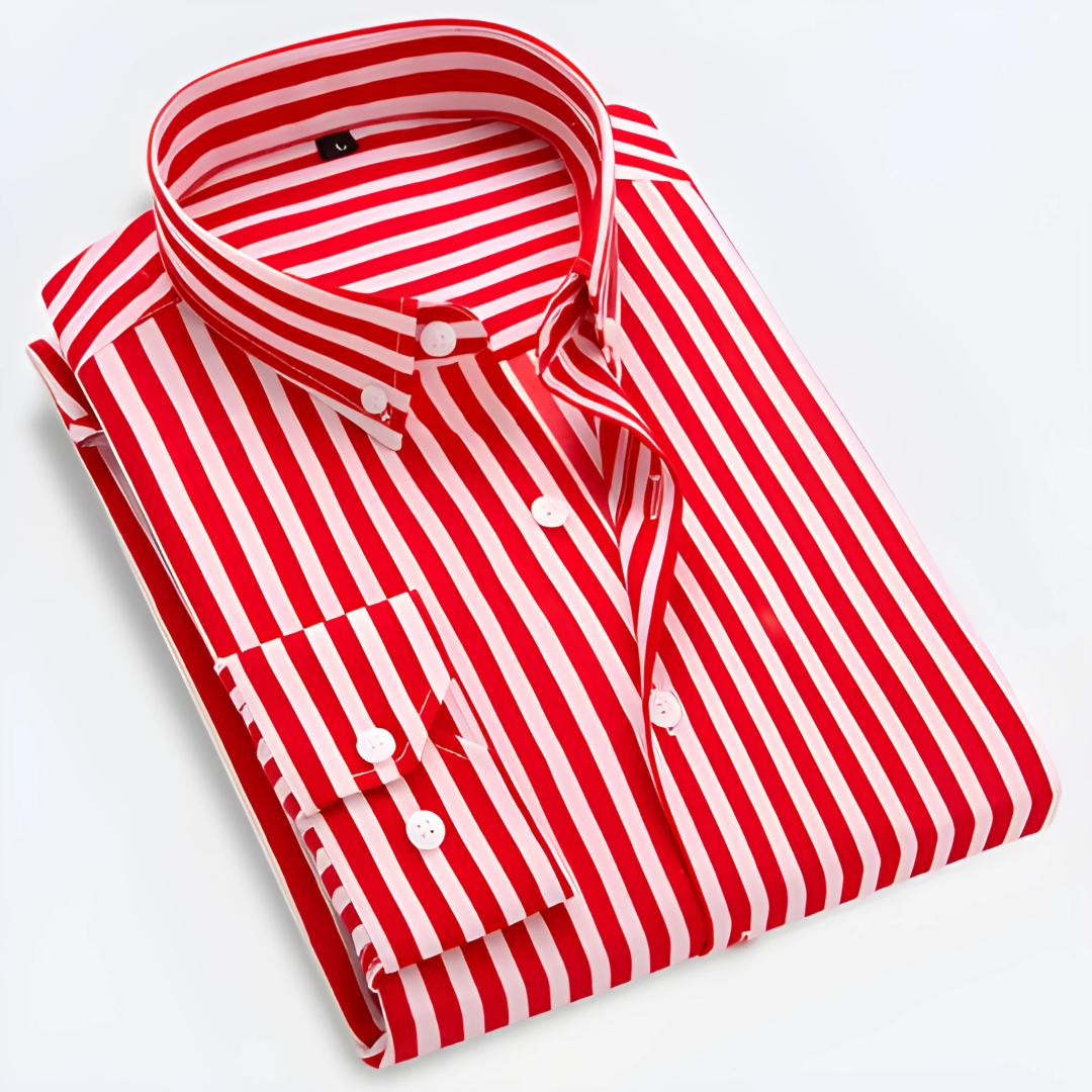 Camisa Clásica De Hombre Con Cuello A Rayas Y Botones | Mangas Largas