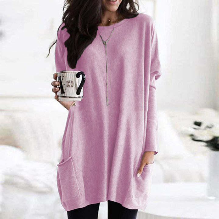 Jersey De Cuello Redondo Largo Para Mujer | Múltiples Bolsillos