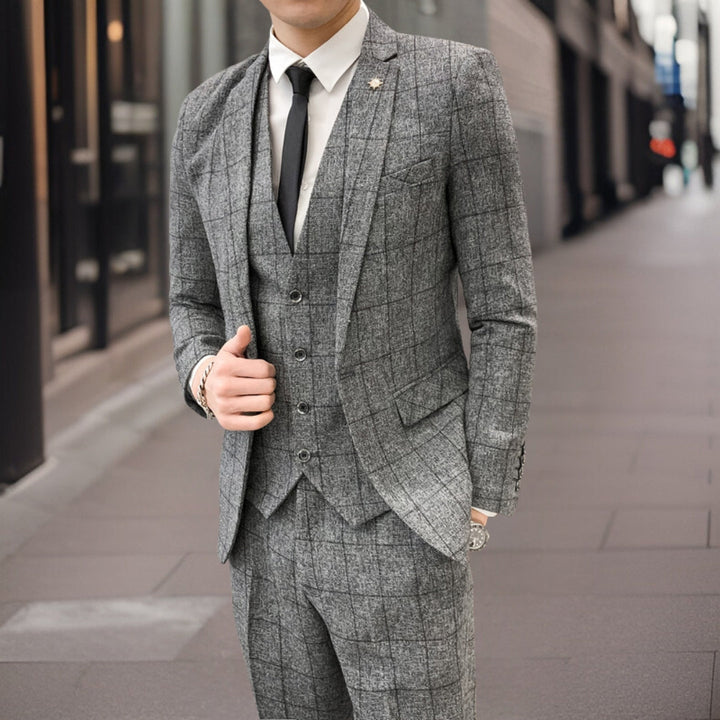Traje De Tres Piezas Corte Ajustado Para Invitados A Bodas | Estampado A Cuadros