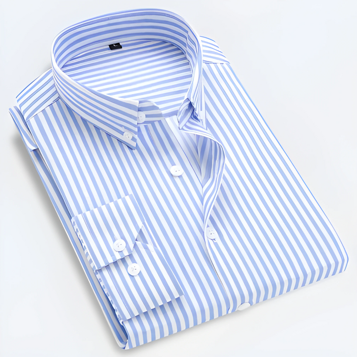 Camisa Clásica De Hombre Con Cuello A Rayas Y Botones | Mangas Largas