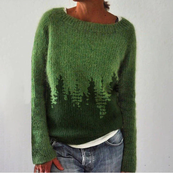 Jersey Cálido Vintage Estampado Para Mujer | Mangas Largas