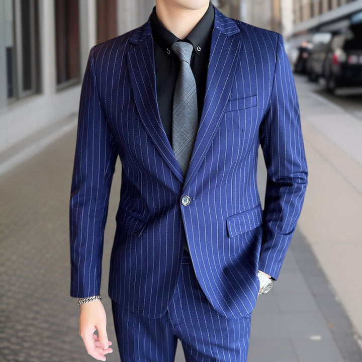 Traje De Invitado De Boda Estampado A Rayas Para Hombre | Dos Piezas