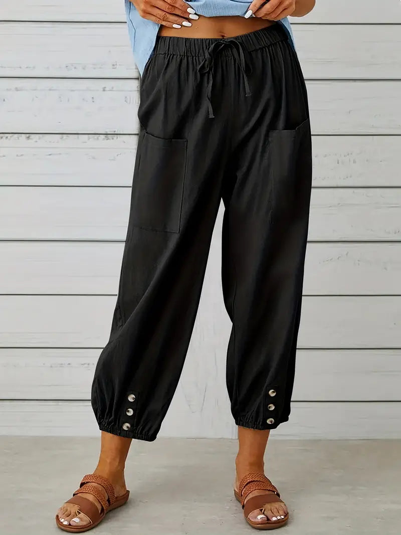 Pantalones De Verano Con Bolsillo Delantero Para Mujer | Cordón Ajustable