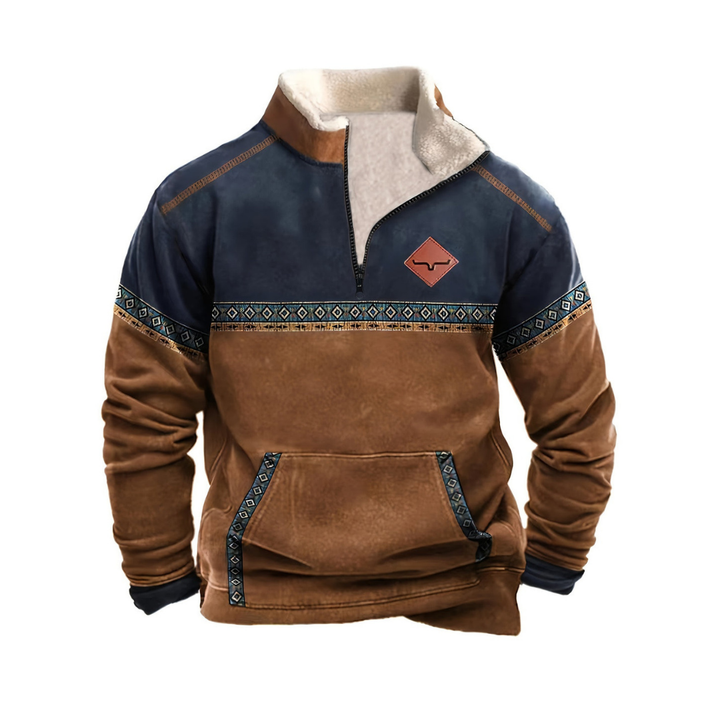 Jersey Estampado Con Bolsillo Canguro Para Hombre | Cálido