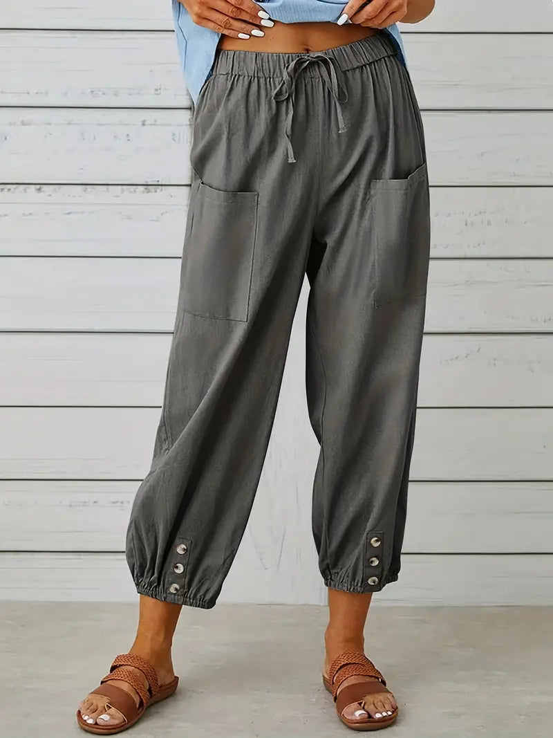 Pantalones De Verano Con Bolsillo Delantero Para Mujer | Cordón Ajustable