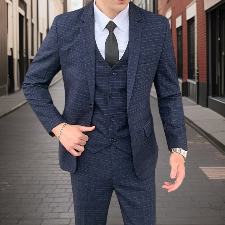 Traje De Invitado De Boda Con Estampado A Cuadros Para Hombre | Tres Piezas