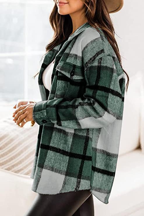 Chaqueta Camisa Con Botones Para Mujer | A Cuadros