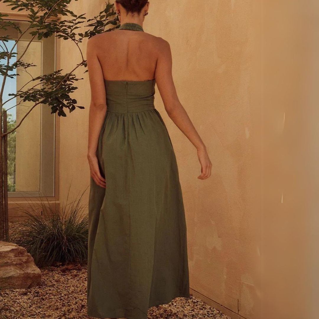 Vestido Elegante Sin Mangas Con Cuello Halter Para Mujer | Maxi