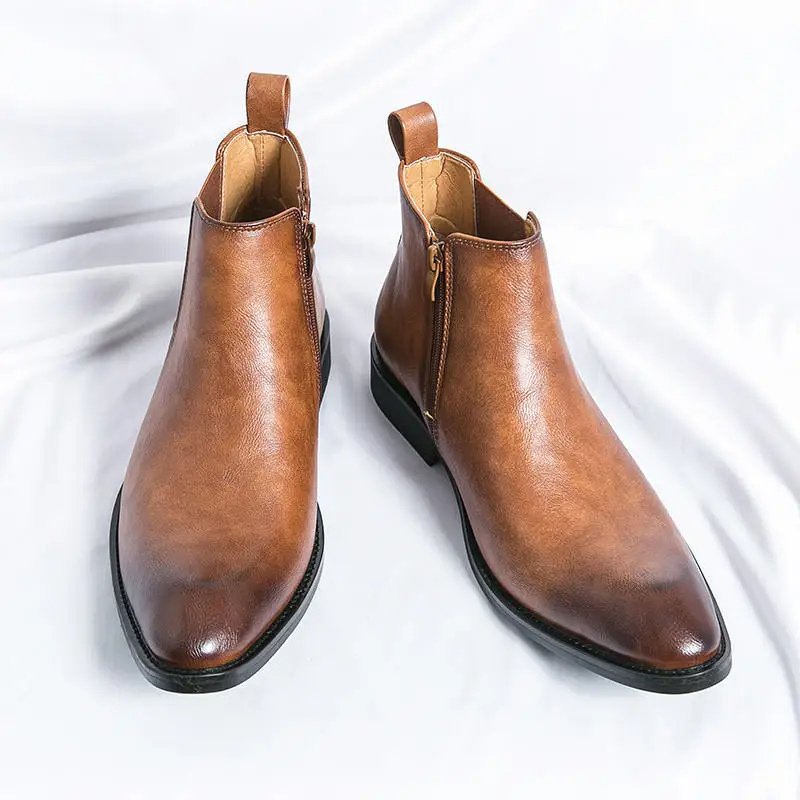 Botines De Tacón Bajo Para Hombre | Cremallera Lateral