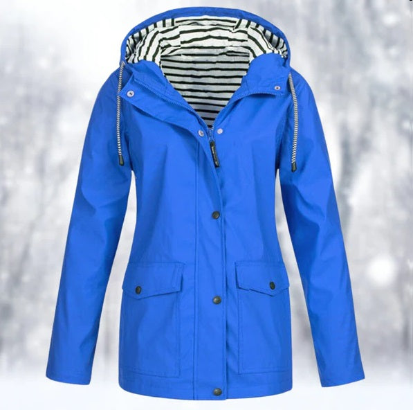 Chaqueta Larga Impermeable Con Botones Para Mujer | Capucha