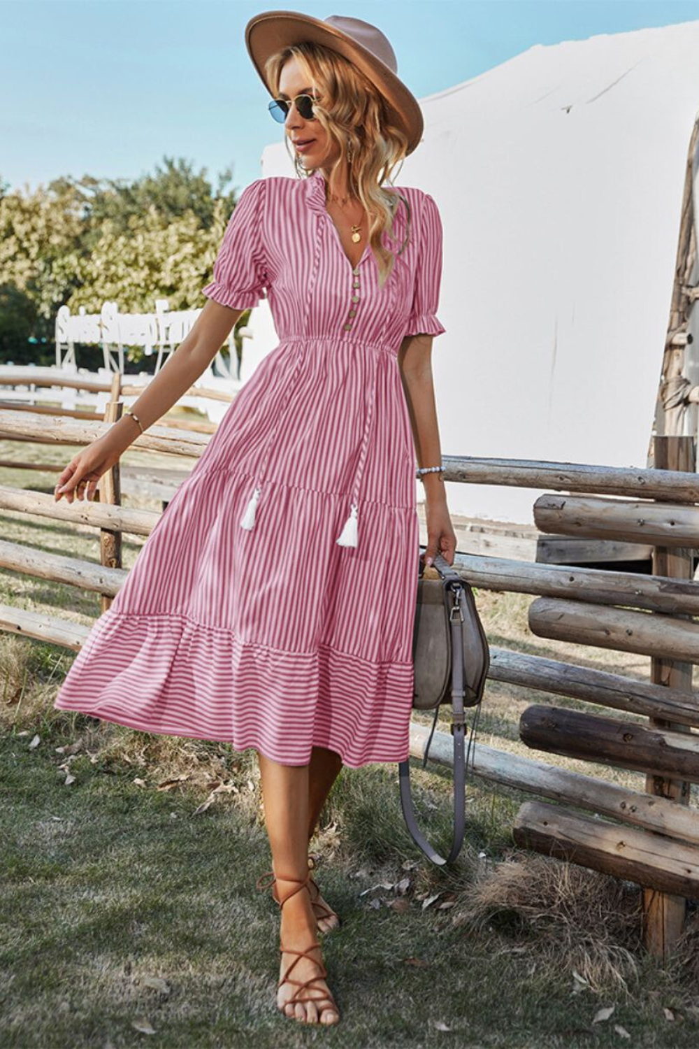 Vestido Estampado De Verano Para Mujer Con Mangas Cortas | Midi