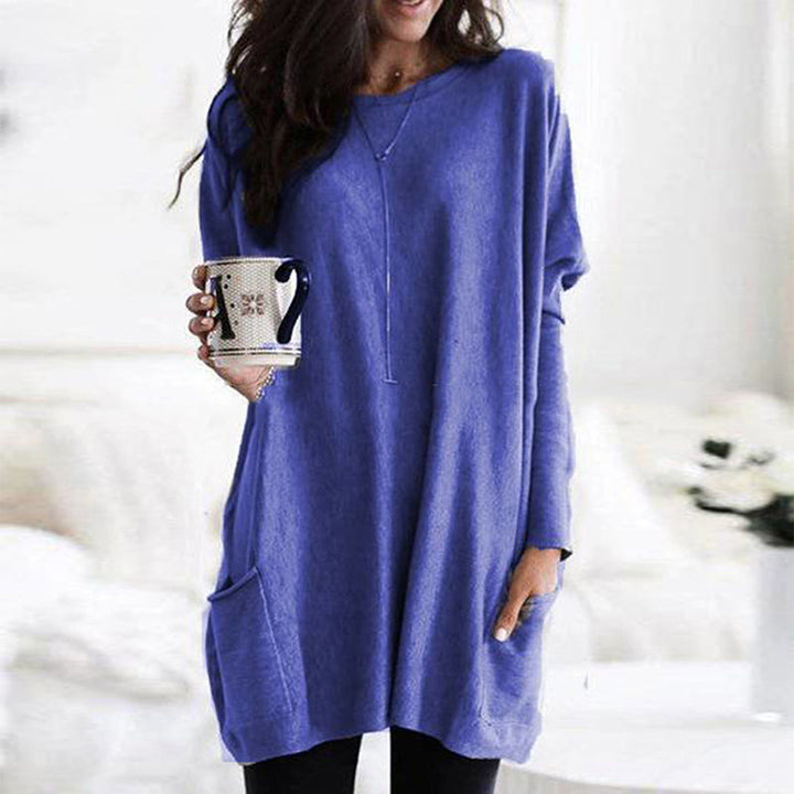Jersey De Cuello Redondo Largo Para Mujer | Múltiples Bolsillos