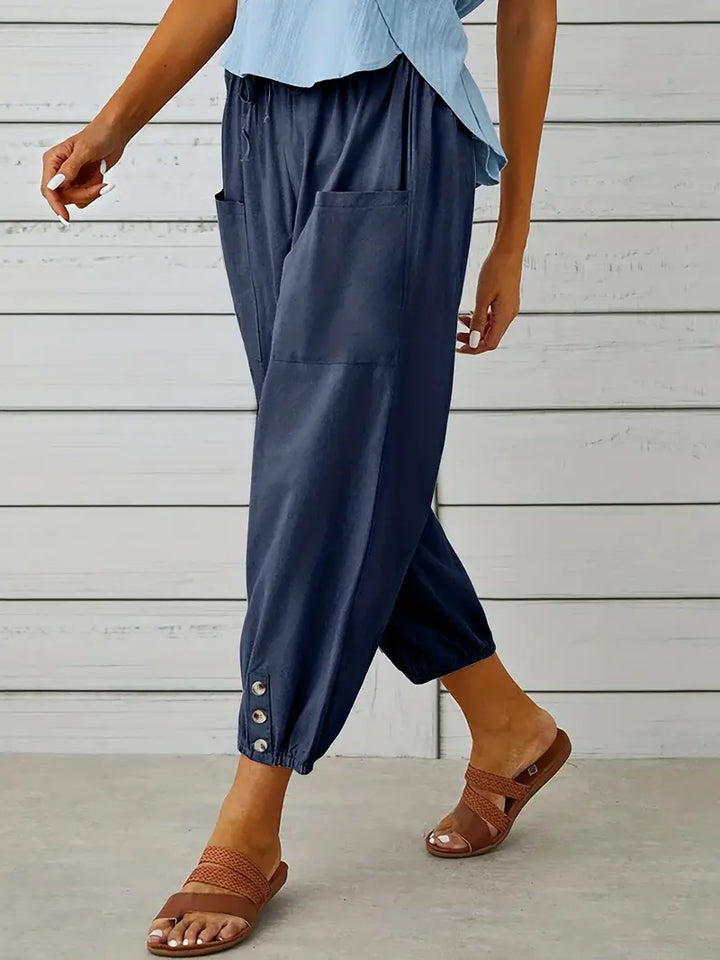 Pantalones De Verano Con Bolsillo Delantero Para Mujer | Cordón Ajustable