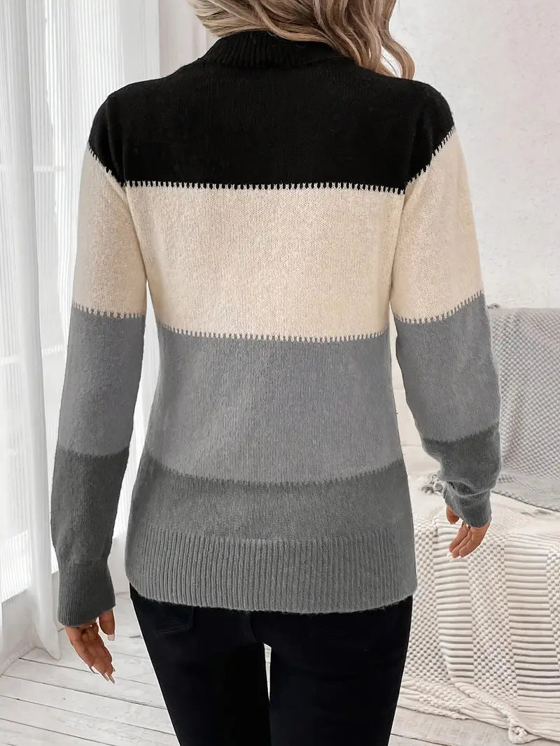 Jersey De Manga Larga De Punto Informal Para Mujer | Cuello Redondo