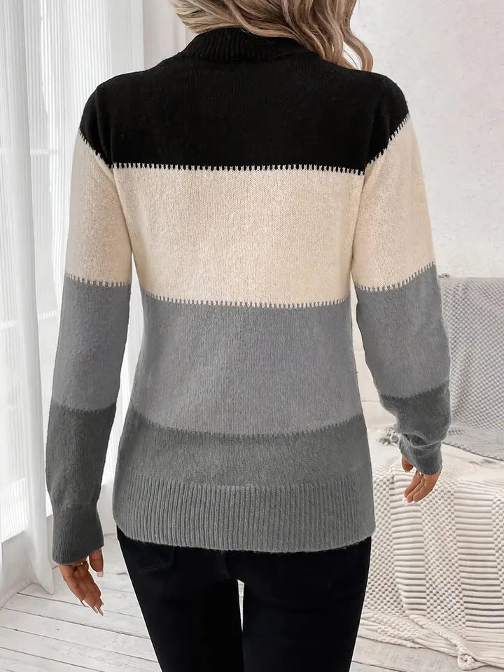 Jersey De Manga Larga De Punto Informal Para Mujer | Cuello Redondo
