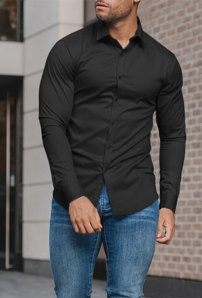 Camisa De Vestir Abotonada Para Hombre | Sin Arrugas