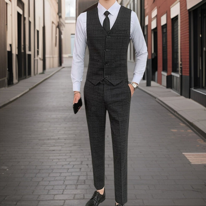 Traje De Invitado De Boda Con Estampado A Cuadros Para Hombre | Tres Piezas