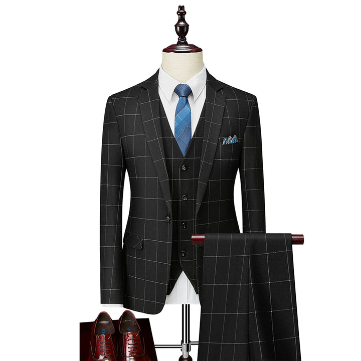 Traje Para Invitado De Boda De Tres Piezas Ajustado A Cuadros Para Hombre | Moderno