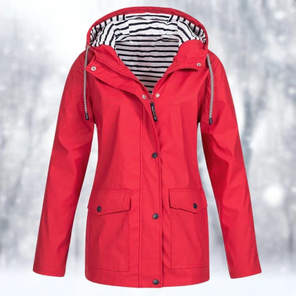 Chaqueta Larga Impermeable Con Botones Para Mujer | Capucha