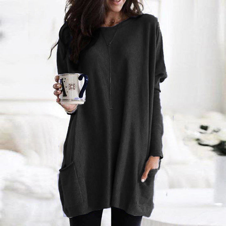 Jersey De Cuello Redondo Largo Para Mujer | Múltiples Bolsillos