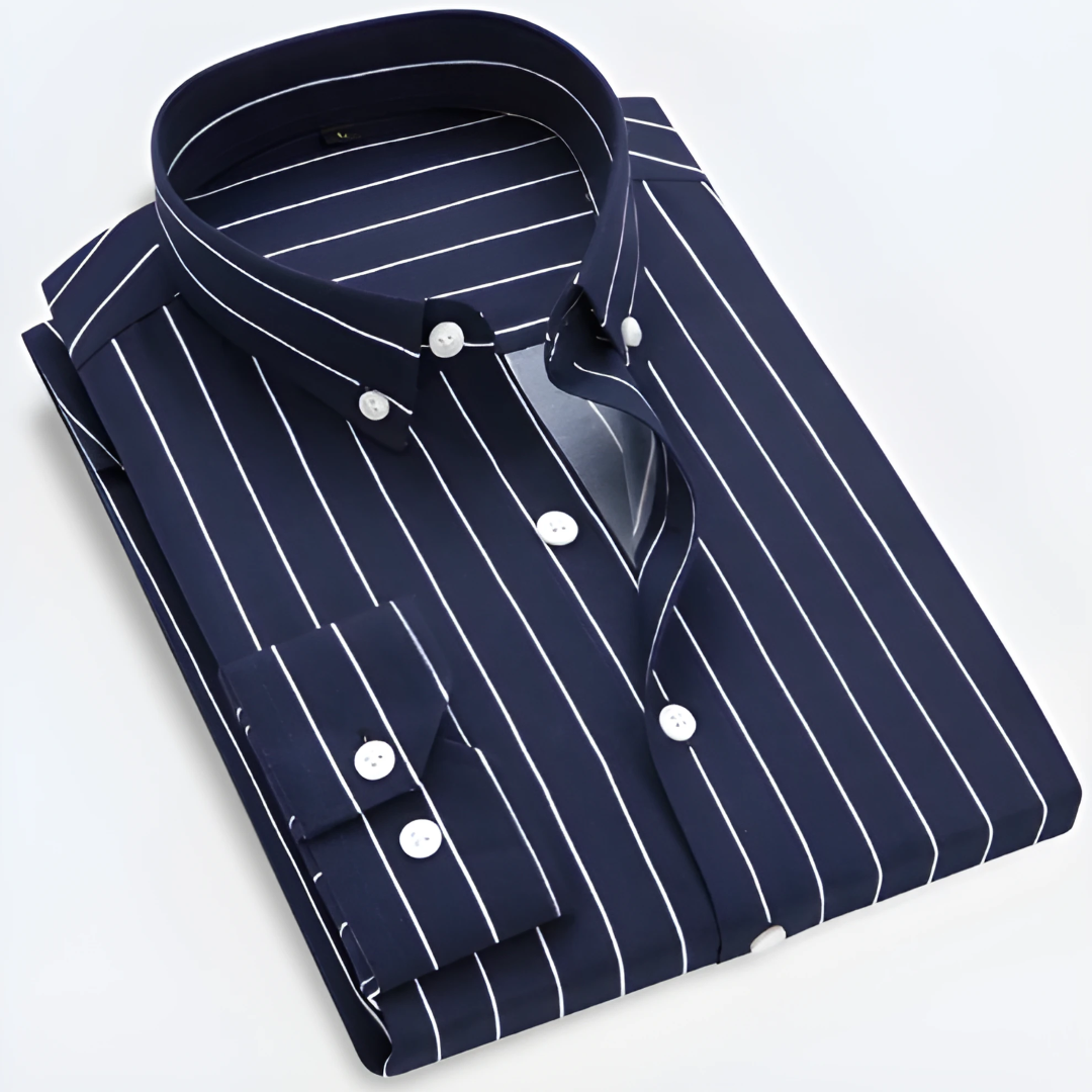 Camisa Clásica De Hombre Con Cuello A Rayas Y Botones | Mangas Largas