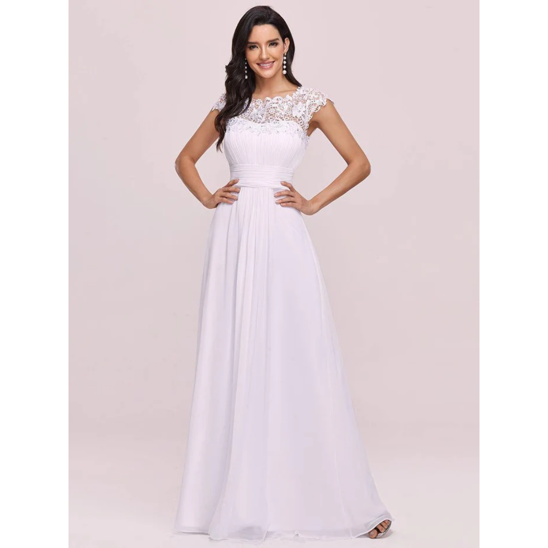 Elegante Vestido De Manga Casquillo Hasta El Suelo | Maxi