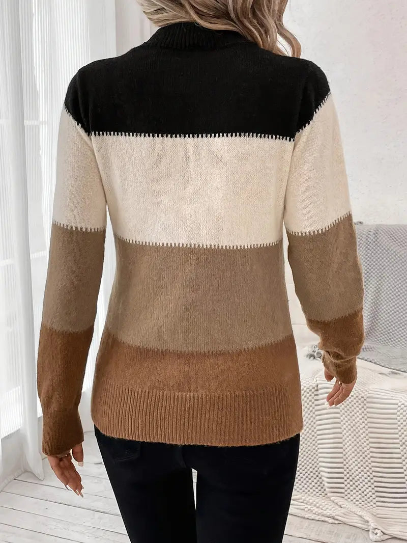 Jersey De Manga Larga De Punto Informal Para Mujer | Cuello Redondo