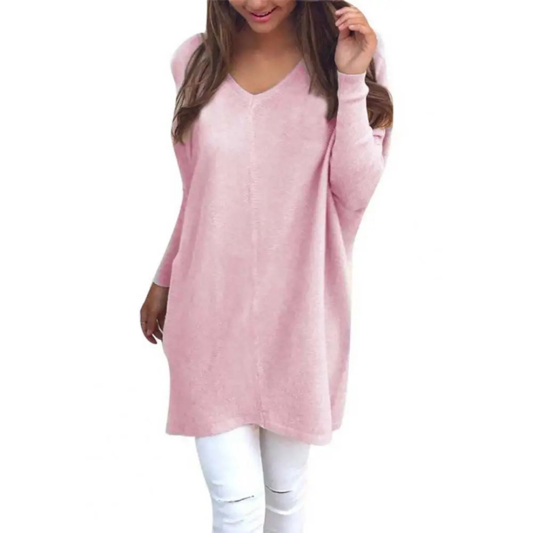 Jersey Talla Grande Informal De Cuello En V Para Mujer | Mangas Largas